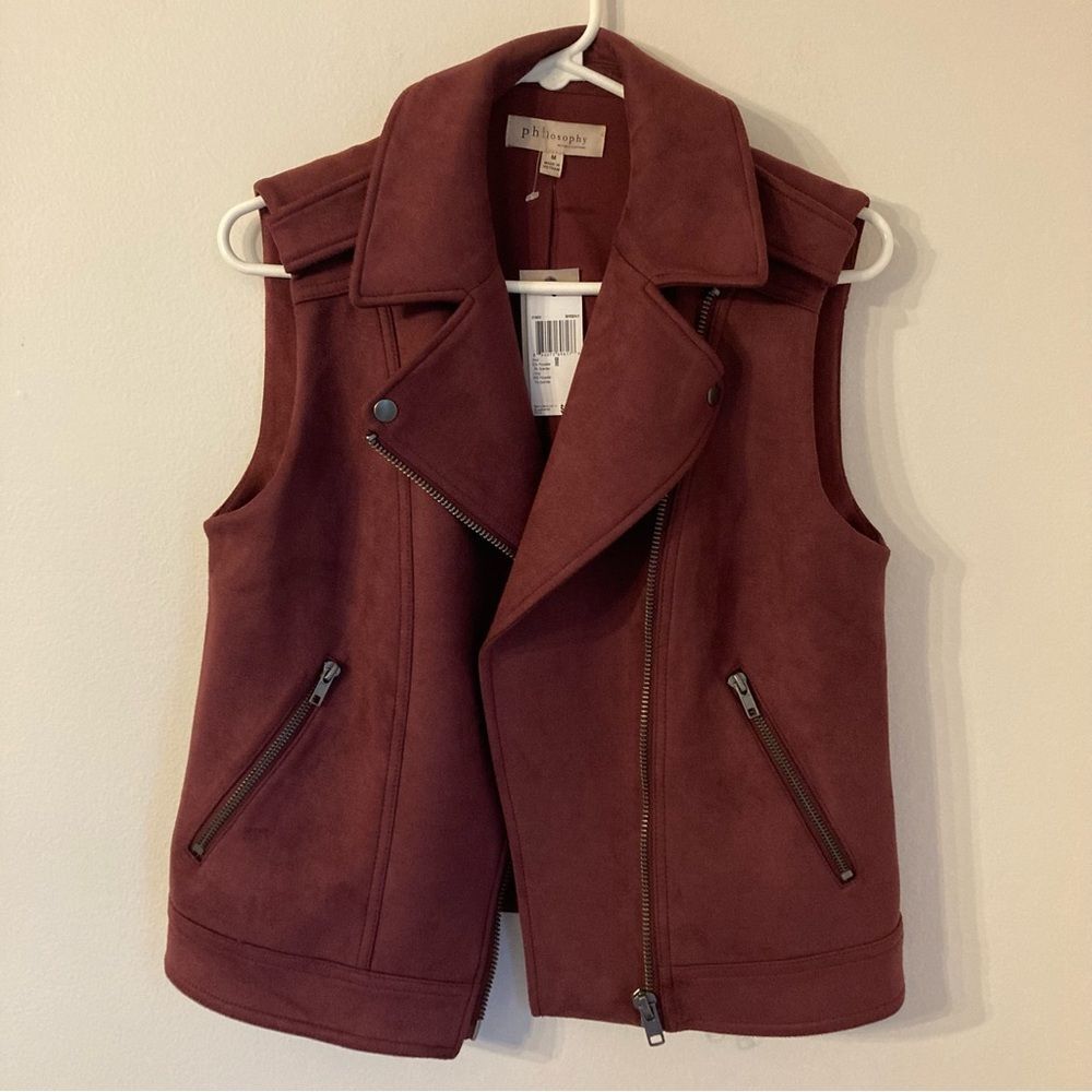 Philosophy women’s maroon red burgundy Moto zipper vest size small - NWT!